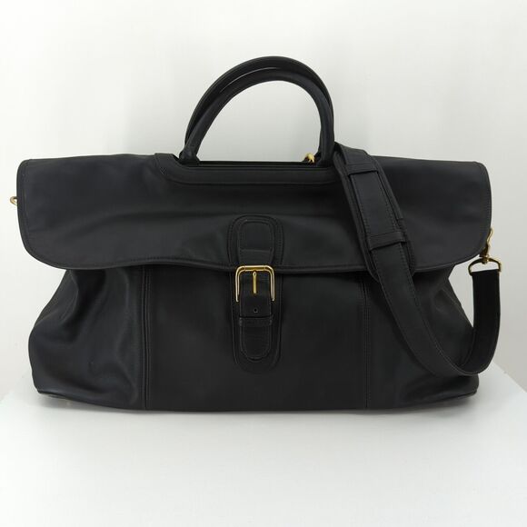 COACH Leather Weekender Duffel Gym Shoulder Bag Black Travel 1995 K5B-0522 VTG - Picture 1 of 11